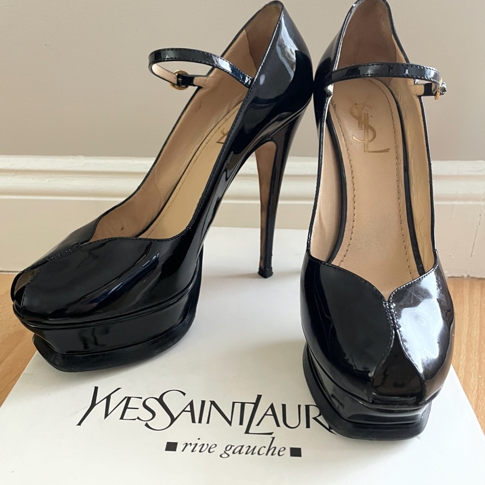 YSL Black Tribute 105 Vitello Vernice Soft Pumps